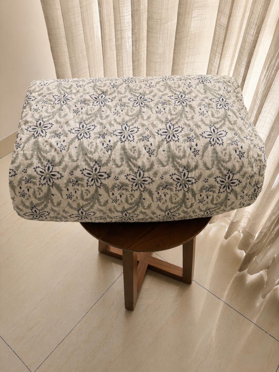 Wildflower Haven | Hand Block Print Cotton Comforter (Razai)