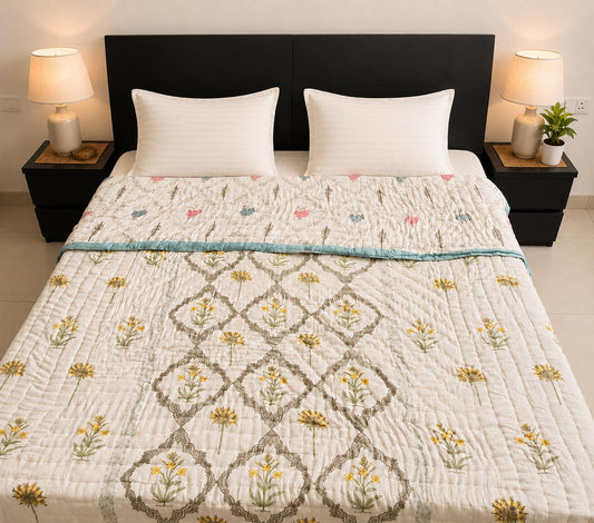 Sehar Meadows | Hand Block Print Cotton Comforter (Razai)